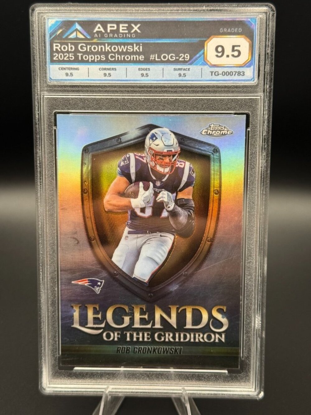 2025 Topps Chrome Rob Gronkowski #LOG-29 New England Patriots Graded 9.5 APEX AI